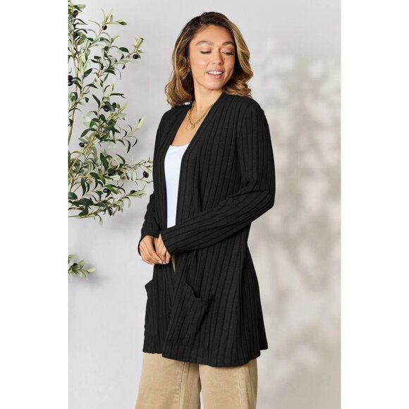Basic Bae Full Size Ribbed Open Front Cardigan with Pockets - Picture 4 of 6